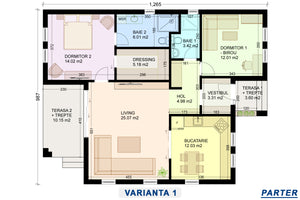 propunere 1 de compartimentare proiect casa parter cu 2 dormitoare si terasa thumbnail