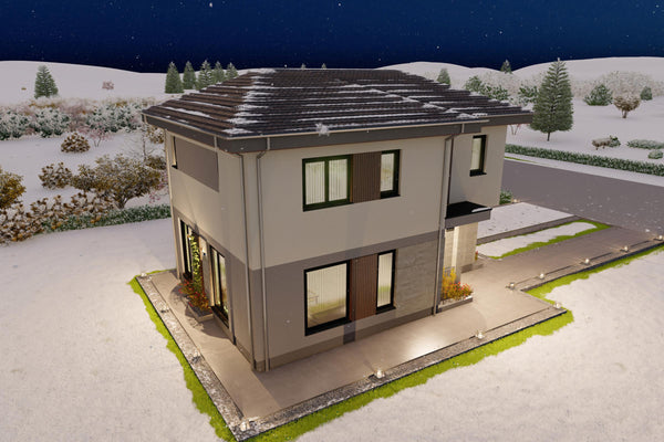 randare 3D ansamblu exterior proiectare locuinta 80 mp la sol si etaj