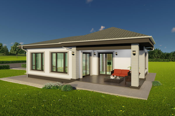 Randare 3D din unghi stradal pentru proiect casa moderna parter din caramida
