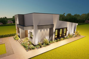 Randare de noapte fatada proiect casa mediteraneana cu iluminat exterior arhitectural thumbnail