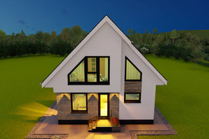 randare exterioara fatada principala pentru casa cu mansarda model 099-173 thumbnail