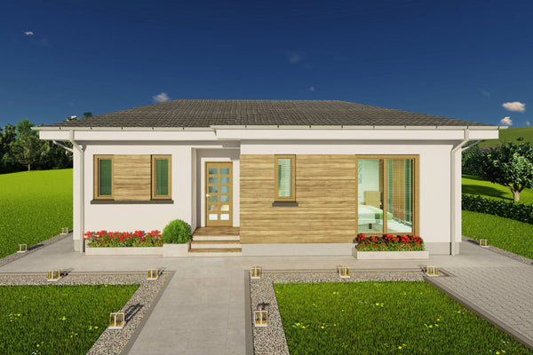 Randare fotorealista constructie casa deosebita din zidarie cu design exterior modern