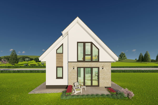 randare lumina de zi fatada spate casa cu mansarda design arhitectural compact