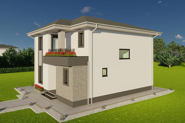 Redare fatada laterala proiect casa frumoasa 200 mp orientata spre gradina