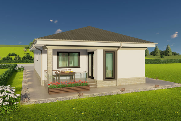 reprezentare 3D constructie casa cu finisaje moderne bej