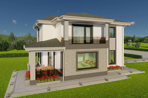 Reprezentare 3D fatada principala proiect casa moderna cu etaj thumbnail