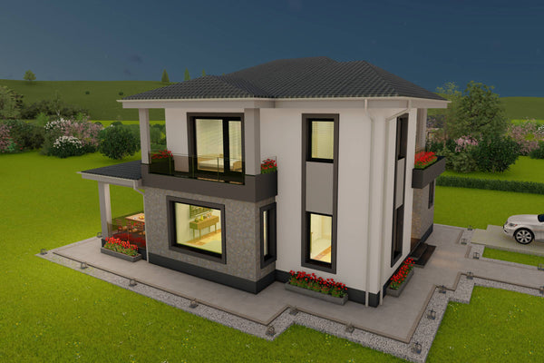 Reprezentare tridimensionala proiect casa moderna finisaje premium