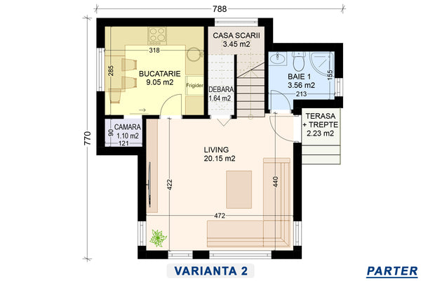 schita parter pentru model casa cu etaj 100 mp varianta 2