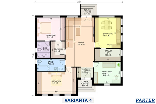 schita proiect casa 3 dormitoare 2 bai fara etaj versiunea 4
