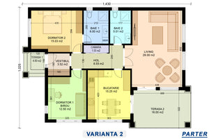 Schita tehnica arhitectura varianta 2 al unui proiect casa cu 2 dormitoare si 2 bai thumbnail
