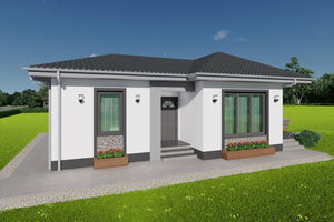 Simulare 3D proiect casa 100 mp prefabricata cu linii arhitecturale curate thumbnail