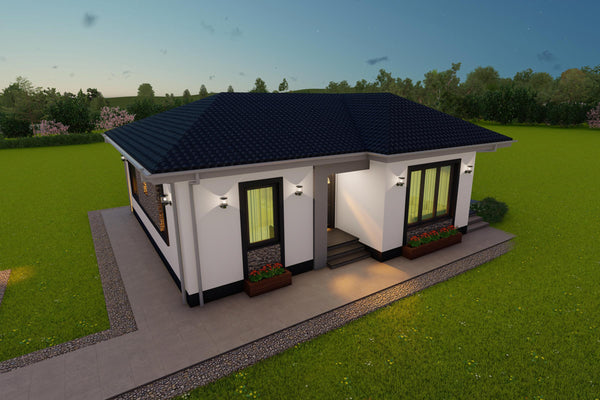 Simulare lumina de seara exterior proiect casa moderna regim de inaltime parter