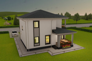 Simulare vizuala fatada laterala casa cu etaj 3 dormitoare thumbnail