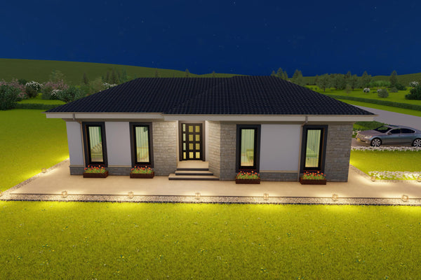 simulare vizuala model de casa frumoasa perspectiva spre intrarea principala