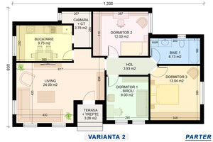 solutia 2 plan compartimentare model de casa individuala parter cu 3 dormitoare din zidarie  thumbnail