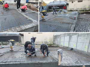 Strat balast nisip, izolatie polistiren si armare plasa fundatie casa metalica thumbnail