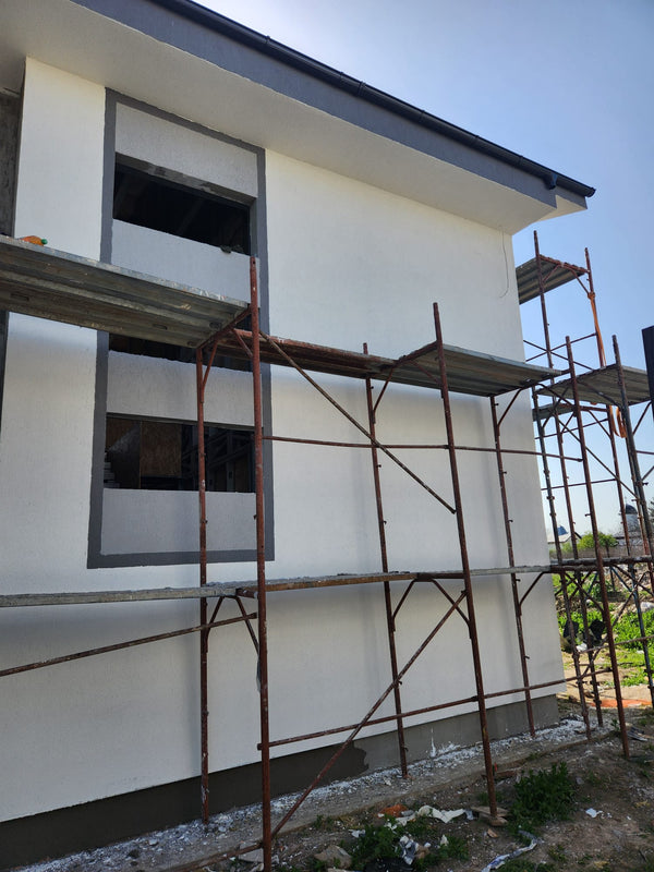 tencuiala aplicata casa cu schelet metalic fata posterioara