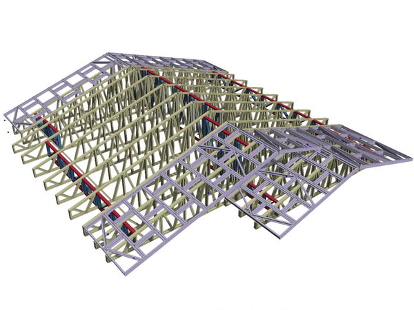 acoperis din ferme metalice vedere 3d pentru casa cu structura metalica