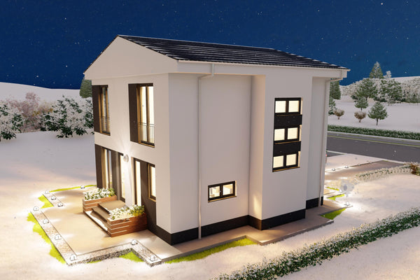 Vedere din curte proiect casa 4 dormitoare 2 bai - Acces direct din living