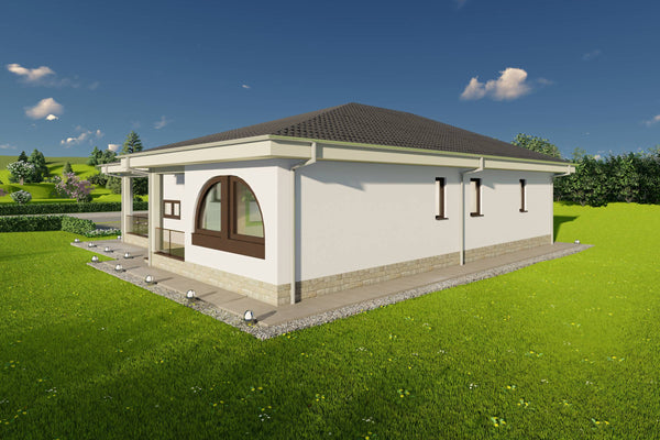 vedere posterioara proiect casa parter 2 dormitoare structura metalica