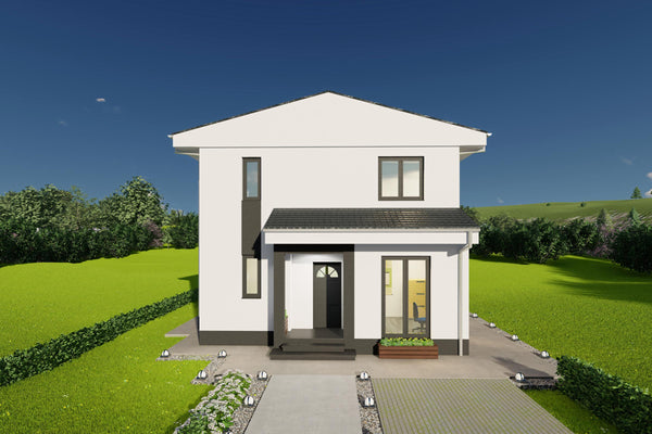 vedere stradala casa structura metalica cu 2 nivele