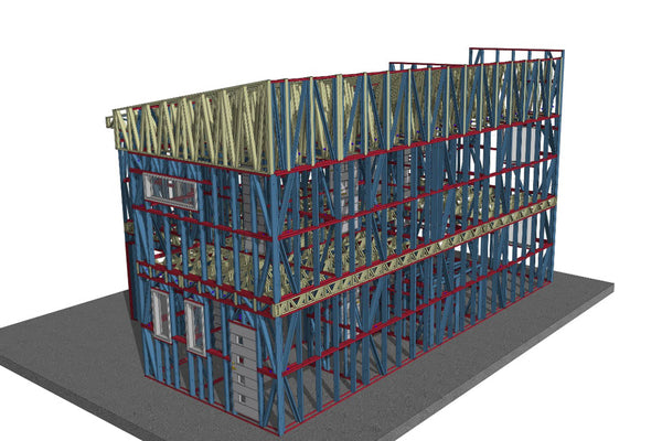 Vizualizare 3D fundatie si suprastructura metalica proiect rezidential