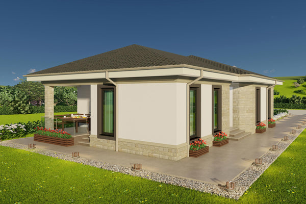 vizualizare 3D model de casa frumoasa din caramida