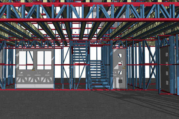 Vizualizare 3D proiect de structura casa metalica vedere de la nivelul parterului