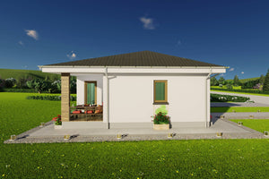 Vizualizare de ansamblu proiect casa mica parter ideala pentru o familie de 2-3 persoane thumbnail